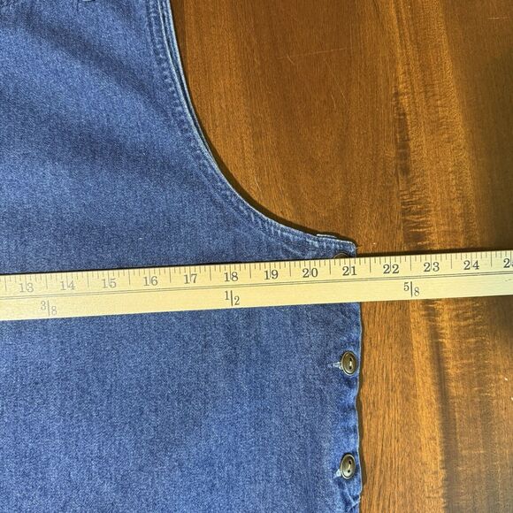 Vintage 90s Denim Overall Jumper Dress Size 12 Adj Straps Pockets Back Split Hem - Picture 9 of 10